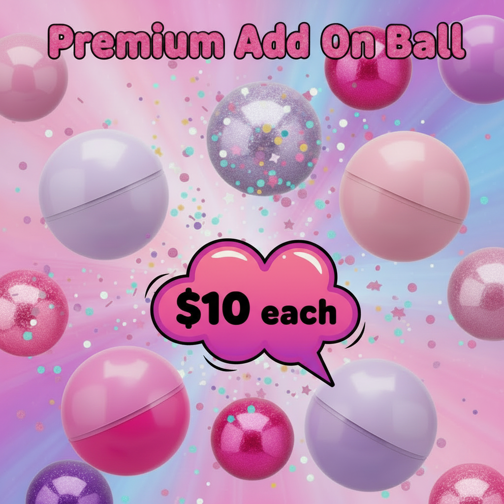 Premium Add On Ball - colorful shiny gumball machine balls in pink and purple with sparkles